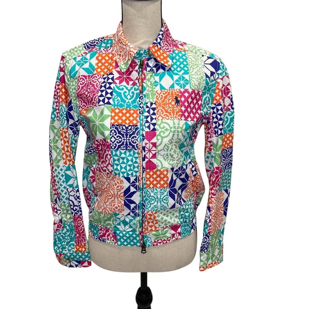Polo Ralph Lauren quilted pattern cotton lightweight multicolored jacket XS 😍